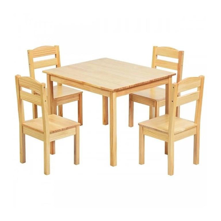 Montessori Costway 5-Delige Kinderen Pijnboomhouten Tafel Stoel-Set