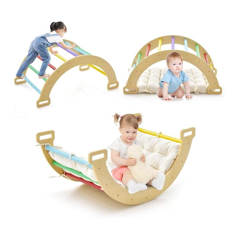 Montessori HONEY JOY 3-in-1 Houten Klimboogspeelset met Knus Kussen Veelkleurig