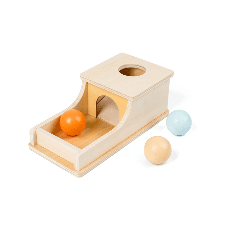 Montessori Busy Edition Object Permanentie Doosje Oranje, Geel en Lichtblauw Midden