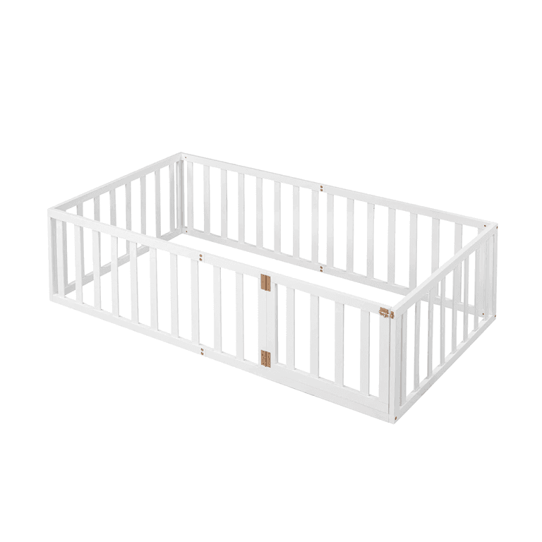 Montessori Harper & Bright Designs Twin-Size Vloerbedframe met Relingen en deur Wit