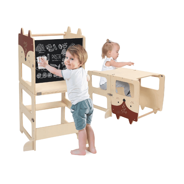 Montessori Jolie Valle Toys & Home 3-in-1 Leertoren met Krijtbord Vos