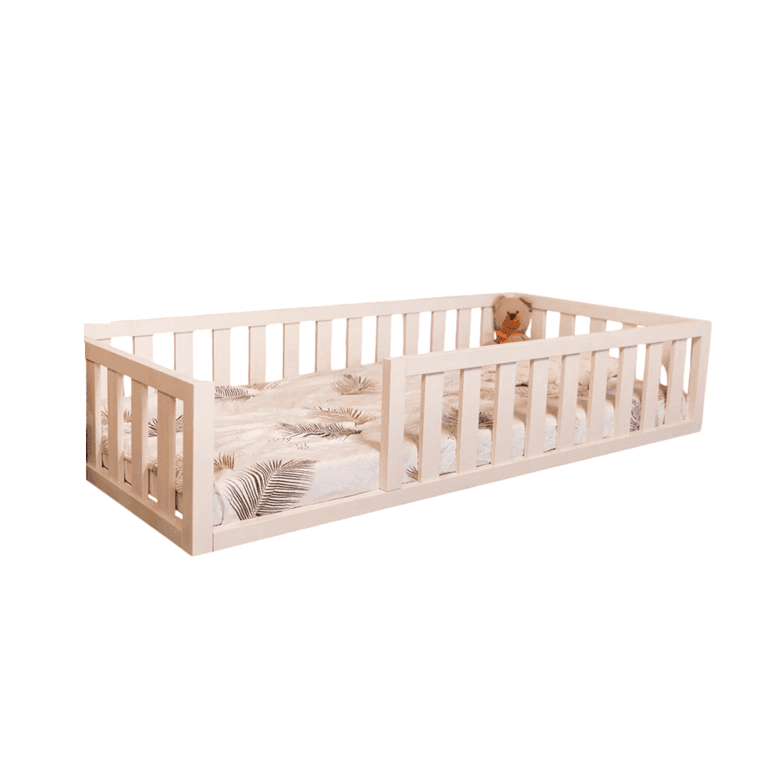 Montessori MandreleKids Full Size No Door Vloerbed Wit Met Vierkante Buitenhoeken