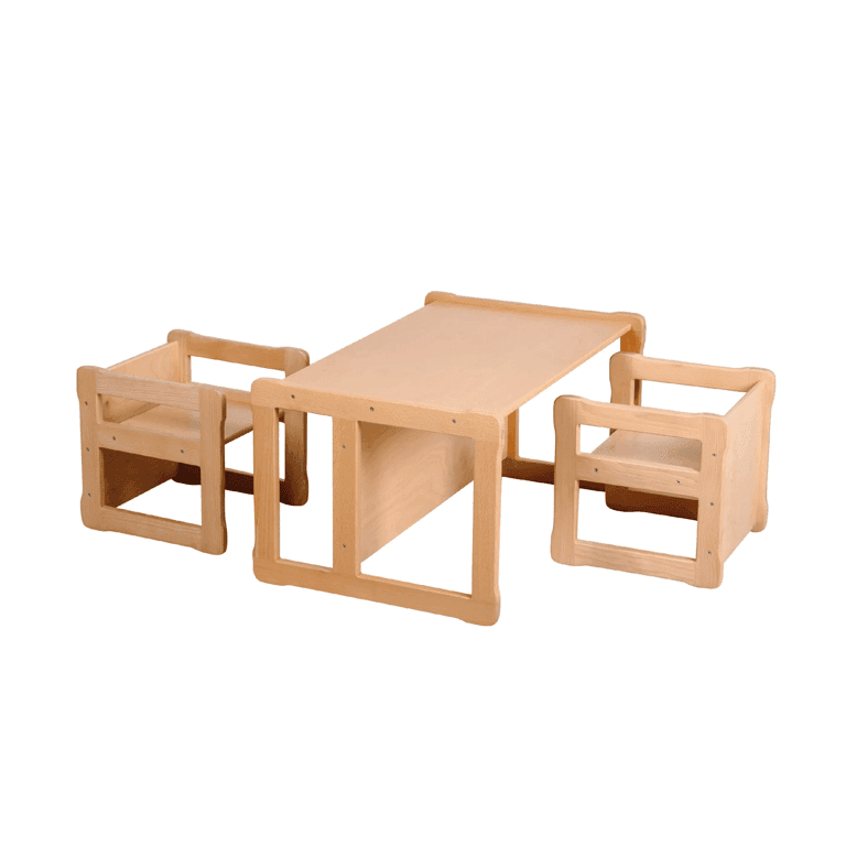 Montessori Woodjoy Bank Tafel Met Twee Stoelen Natuurlijk