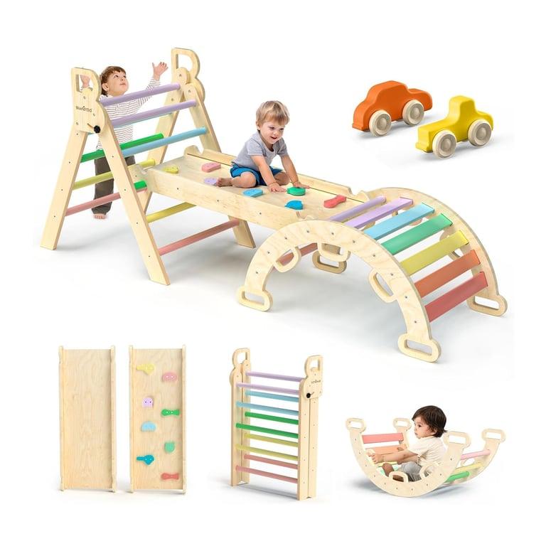 Montessori BlueWood Pikler Driehoekset 7-in-1 Opvouwbaar Baby Klimspeelgoed Regenboog