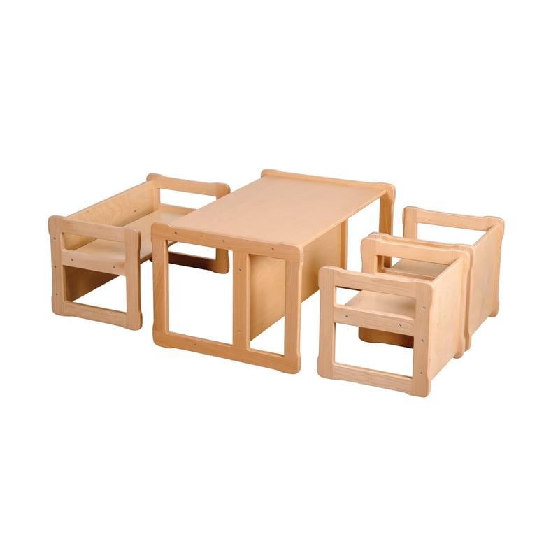 Montessori Woodjoy Grote Tafel Met Klein Bankje en Twee Stoelen Natuurlijk