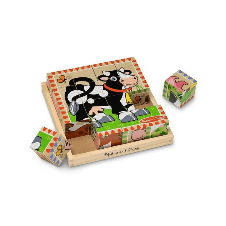 Montessori Melissa & Doug Boerderij Houten Kubus Puzzel met Opbergbakje