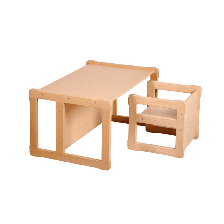 Montessori Woodjoy Grote Bank Tafel en Stoel Set Natuurlijk