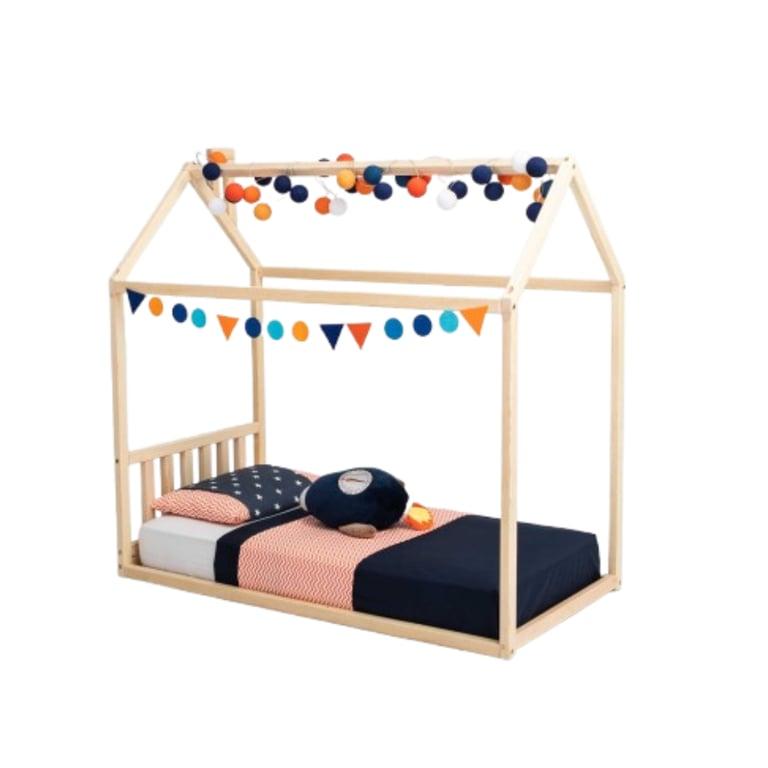 Montessori Sweet Home From Wood Huis Vloerbed met Hoofdeinde 190 x 90 cm Niet Geschilderd Grenenhout