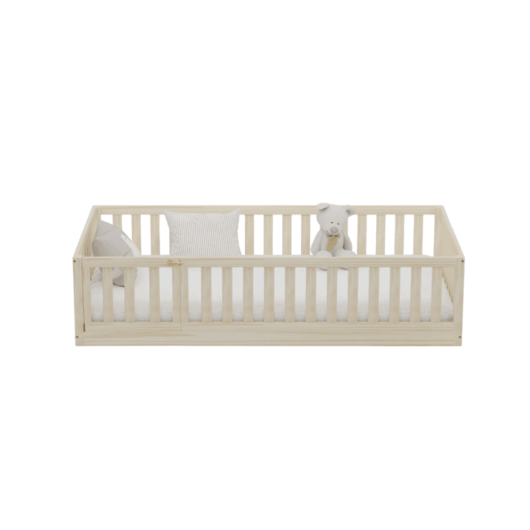 Montessori Custom Kids Furniture Gianna Eenpersoons Vloerbed met Hek en Lattenbodem