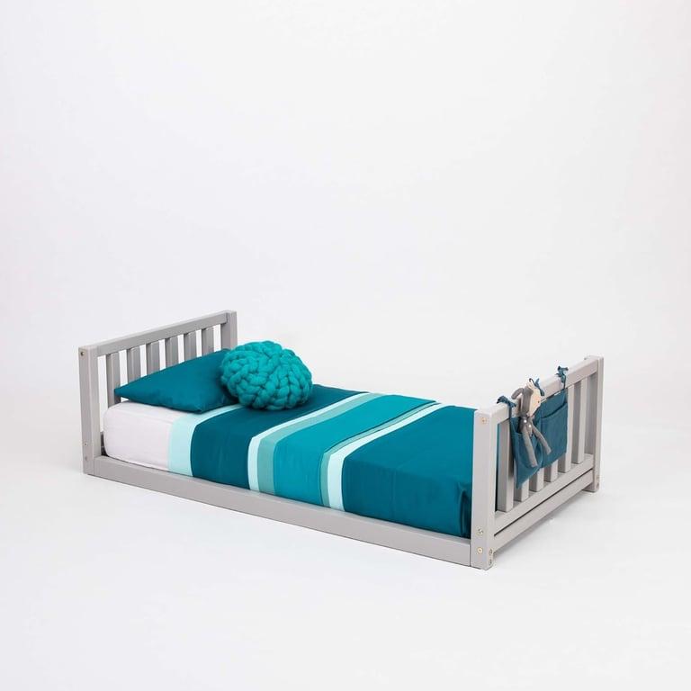 Montessori Sweet Home From Wood Floor Bed met Hoofdbord en Voetenbord Enkel Grijs