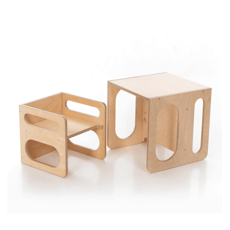 Montessori Wood Grain Lab Cube Chair and Table Set