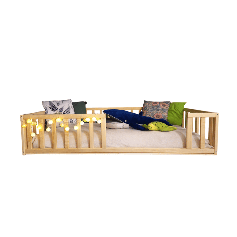 Montessori Eco Kids Universe Tweepersoons Vloerbed met Reling Alleen Was met Latten