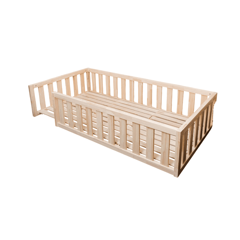 Montessori MandreleKids Full Size No Door Vloerbed Naturel Met Vierkante Buitenhoeken