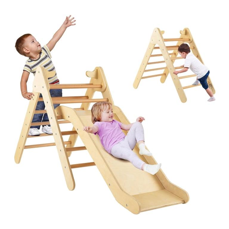 Montessori Honey Joy 2-in-1 Pikler Driehoek met Helling Glijbaan Naturel