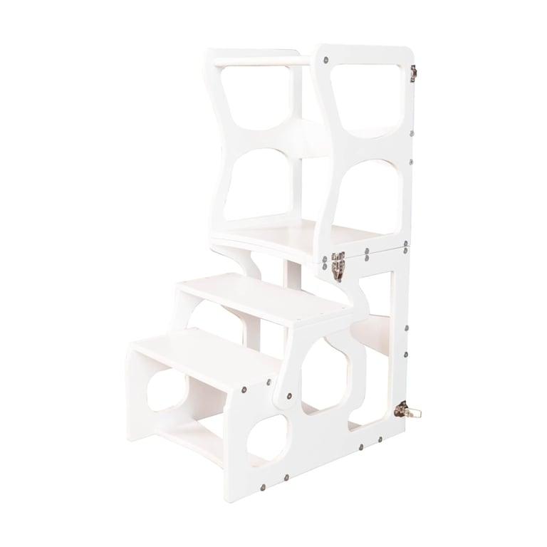 Montessori Wood and Hearts Convertible Learning Tower White Neckline