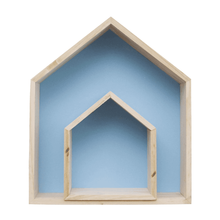 Montessori Sweet FanMuLin 2 Stuks Houten Huis-Vormige Muurplank Blauw