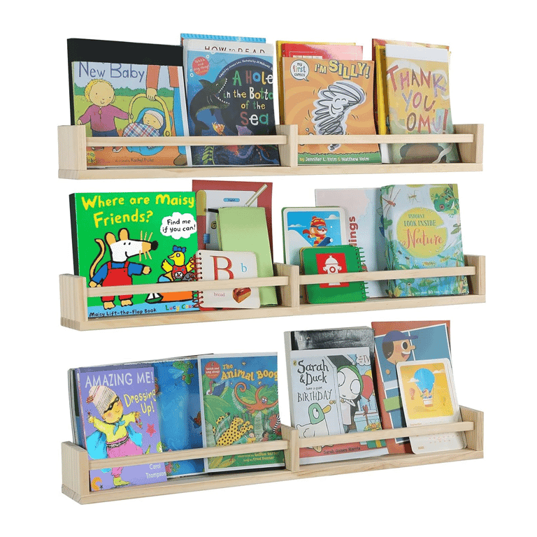 Montessori Austin yan Set van 3 Zwevende Wand Boekenplank Natuurlijk Hout