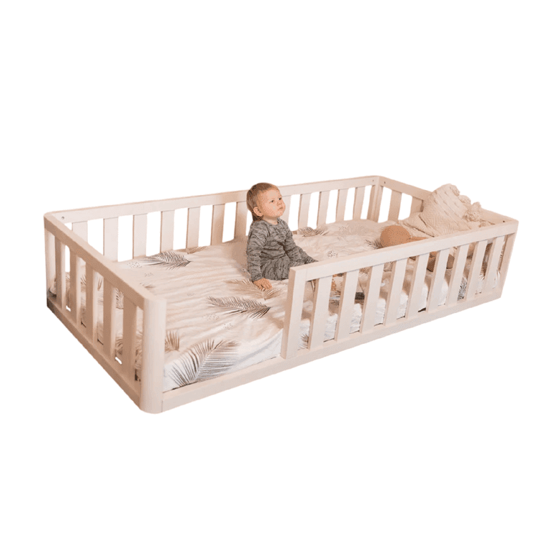 Montessori MandreleKids Tweepersoons Vloerbed Zonder Deur Naturel met Afgeronde Buitenhoeken