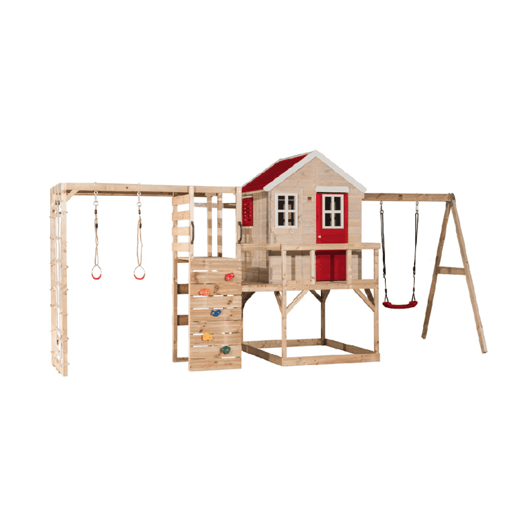 Montessori Wendi Toys My Lodge Schommelset Met Platform, Enkele Schommel en Gymbevestiging Rood