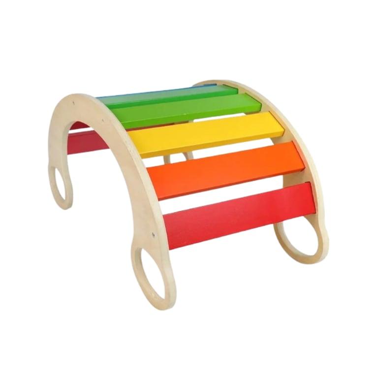 Montessori Green Walnut Wooden Rainbow Rocker Climbing Arch