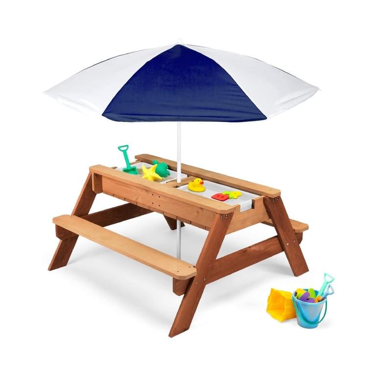 Montessori Best Choice Products Kids 3-in-1 Zand & Water Activiteitentafel met Paraplu Marine