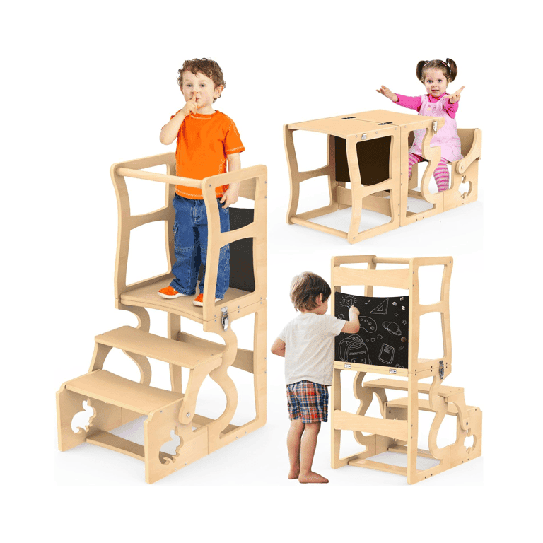 Montessori DGD Ombouwbare Leertoren met Krijtbord en Rugleuning Natural-L