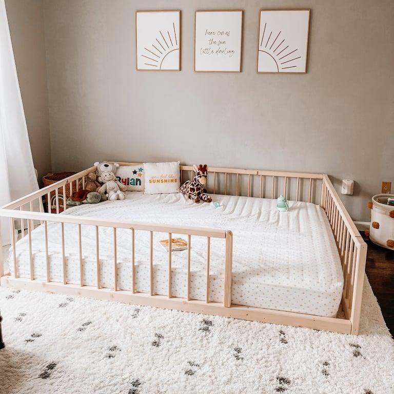 Montessori Bash & Timber Queensize Montessori Vloerbed met Relingen Naturel