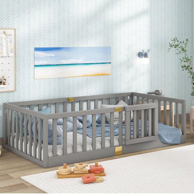 Montessori Tatub Montessori Twin Vloerbed met Relingen & Deur Grijs