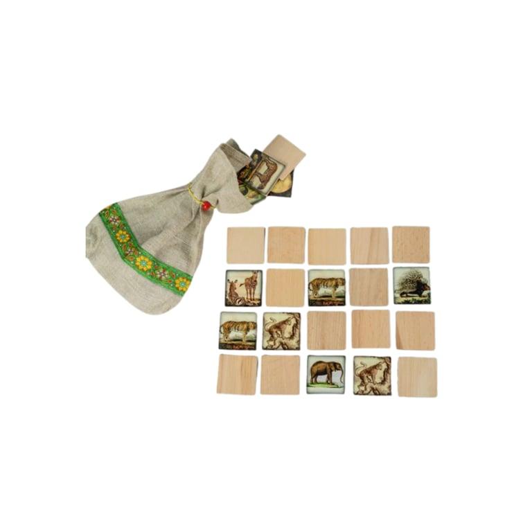 Montessori PoppyBabyCo Houten Memory-Matchspel Dierentuindieren met Opbergzakje