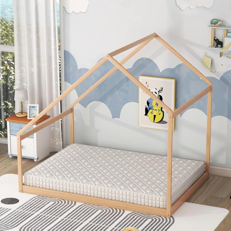 Montessori Merax Tweepersoons Bedframe met Dak Naturel