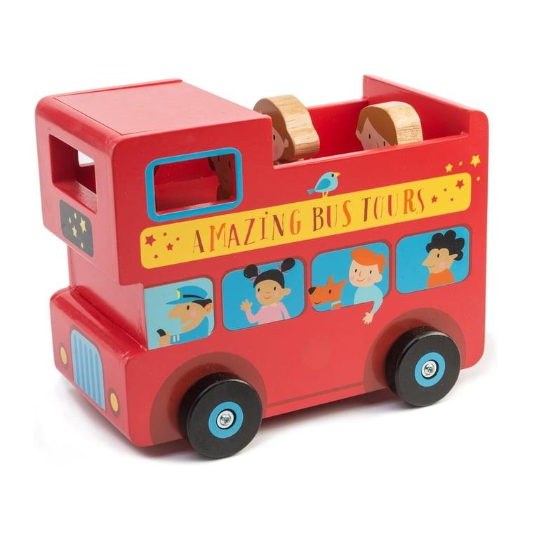 Montessori Tender Leaf Toys Houten Londen Spaarpot Bus met Passagiers