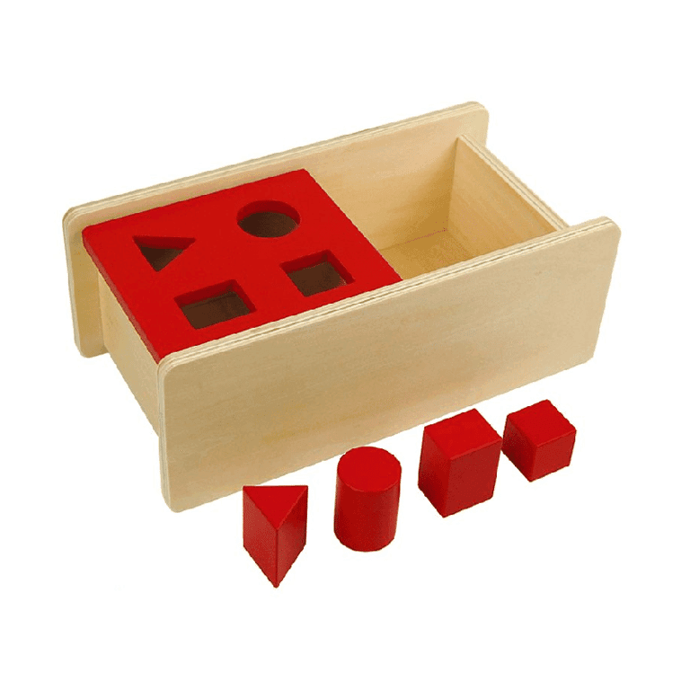 Montessori Kid Advance Montessori Kiekeboe Kistjes met Klapdeksel en 4 Vormen