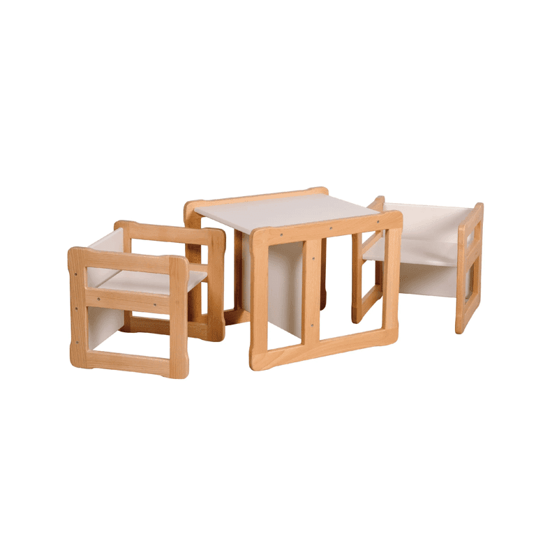 Montessori Woodjoy Tafel en Twee Stoelen Set Wit