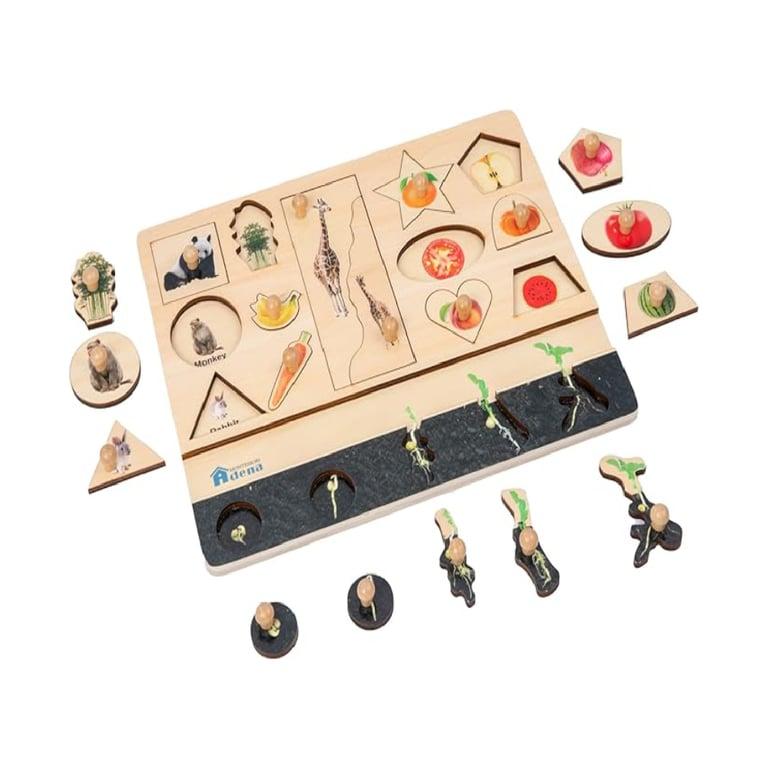 Montessori Adena Montessori Houten Pinnetjes Biologie, Dier, Fruit en Plantengroei Puzzel