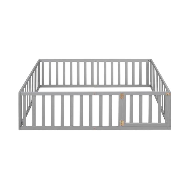 Montessori Bellemave Queen Size Floor Bed With Fence and Door Gray