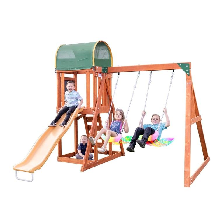 Montessori Sportspower North Star Schommelset met LED Schommels en 1,8 meter Glijbaan