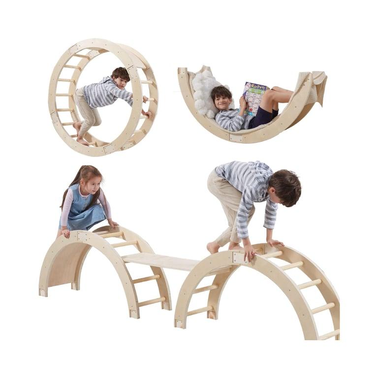 Montessori Giant bean Binnen 8-in-1 Houten Bogen Klimmer met Glijbaan