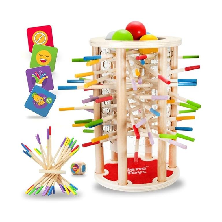 Montessori Nene Toys Bal Fall 4-in-1 Montessori Spel met Kleurrijke Stokken, Dobbelstenen en Kaarten Voor Kinderen