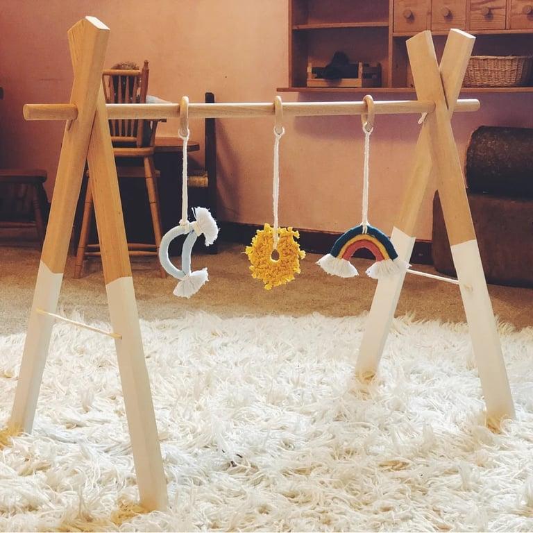 Montessori Lakshmi Handicraft Eco Houten Baby Speel Gym Wit Blauw Regenboog