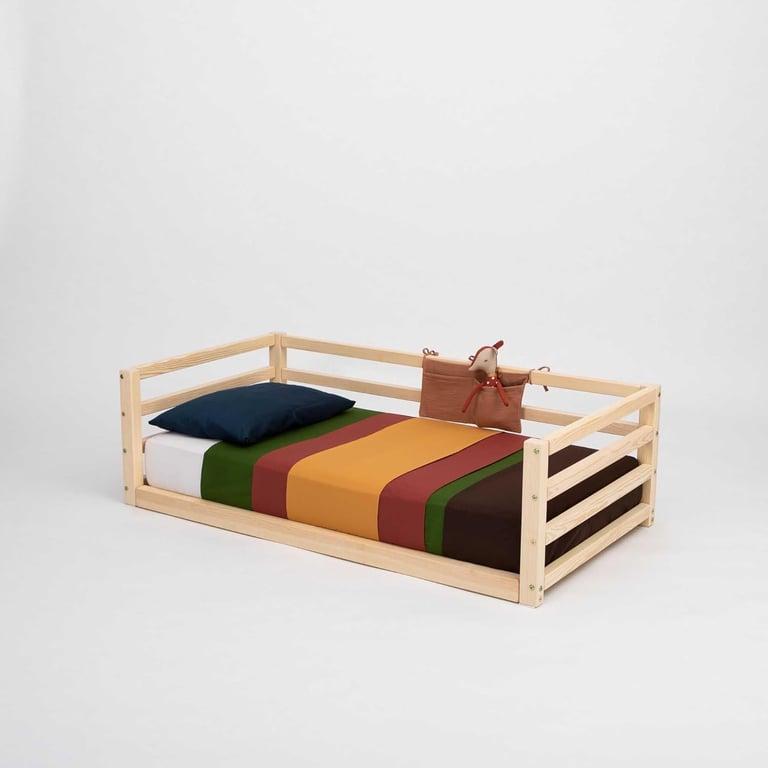 Montessori Sweet Home From Wood Montessori Vloerbed met relingen aan 3 zijden 190 x 90 cm Dennenhout