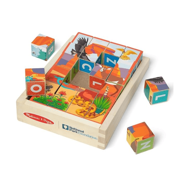 Montessori Melissa & Doug Nationale Parken Alfabet & Dieren 24 Delige Kubus Puzzel