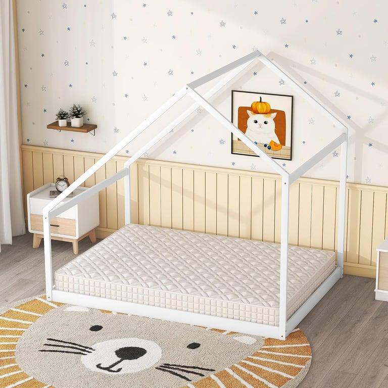 Montessori Merax Tweepersoons Bedframe met Dak Wit