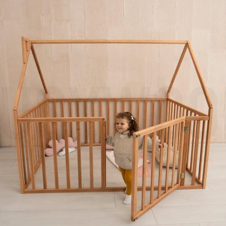 Montessori Busywood House Playpen Bed With High Rails Natural King Size