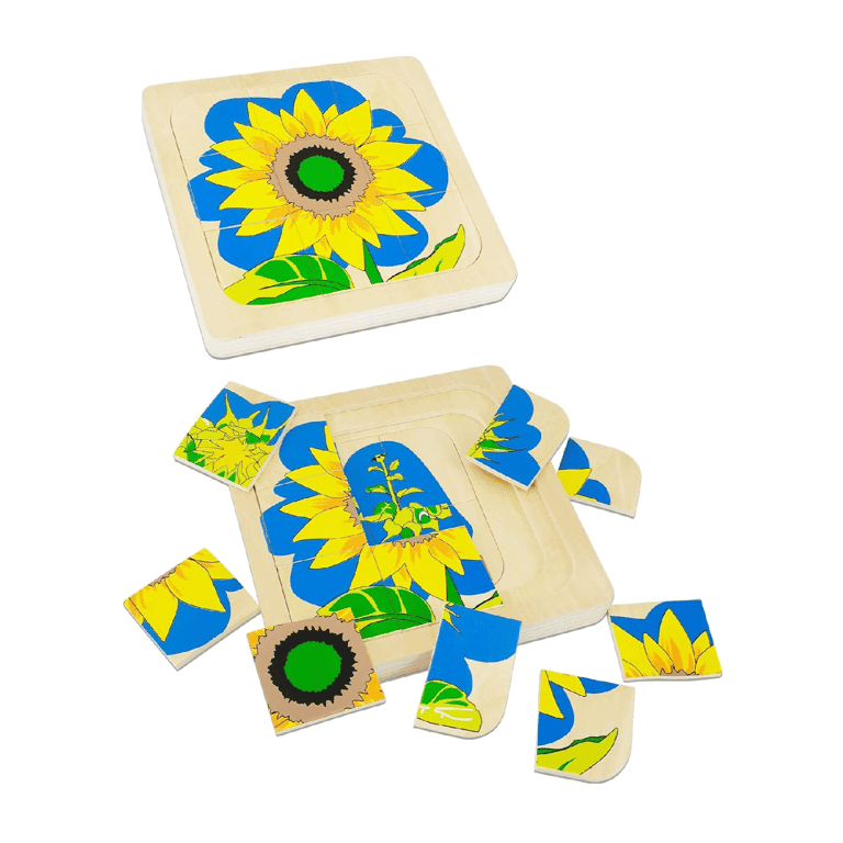 Montessori Xylolin Lagen Puzzel Levenscyclus van de Zonnebloem