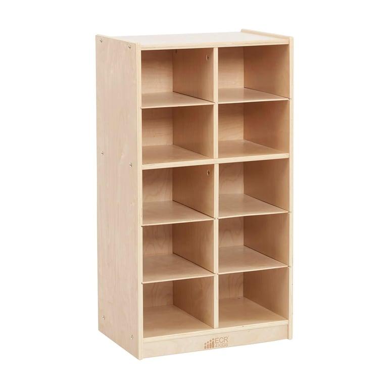 Montessori ECR4Kids 10-Cubby Mobiel Dienbladen-Opbergmeubel 5 x 2 Natuurlijk