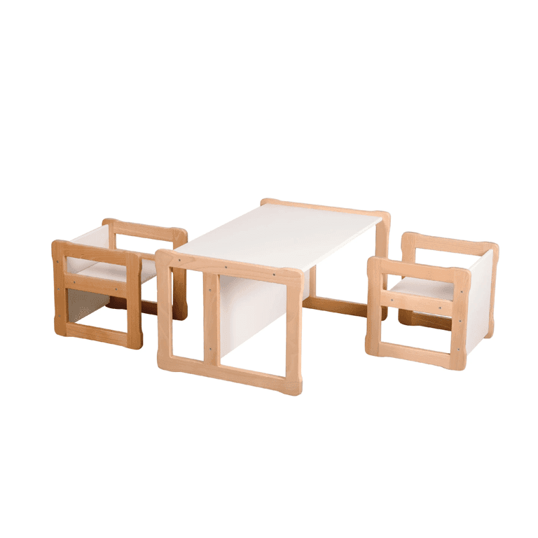 Montessori Woodjoy Zitbanktafel Met Twee Stoelen Wit