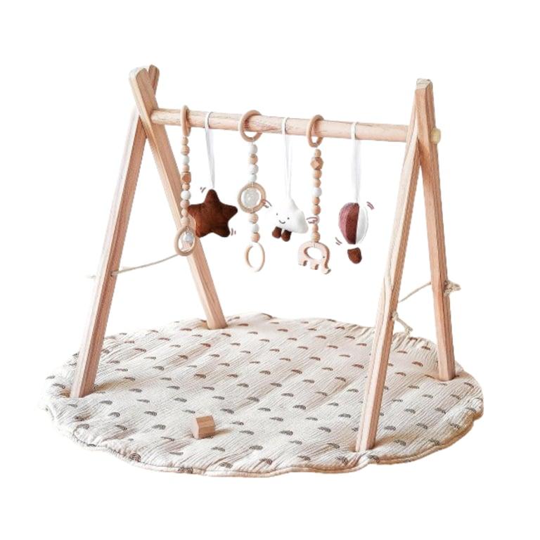 Montessori Avrsol Houten Baby Speel Gym met Opvouwbaar Frame Natuurlijk