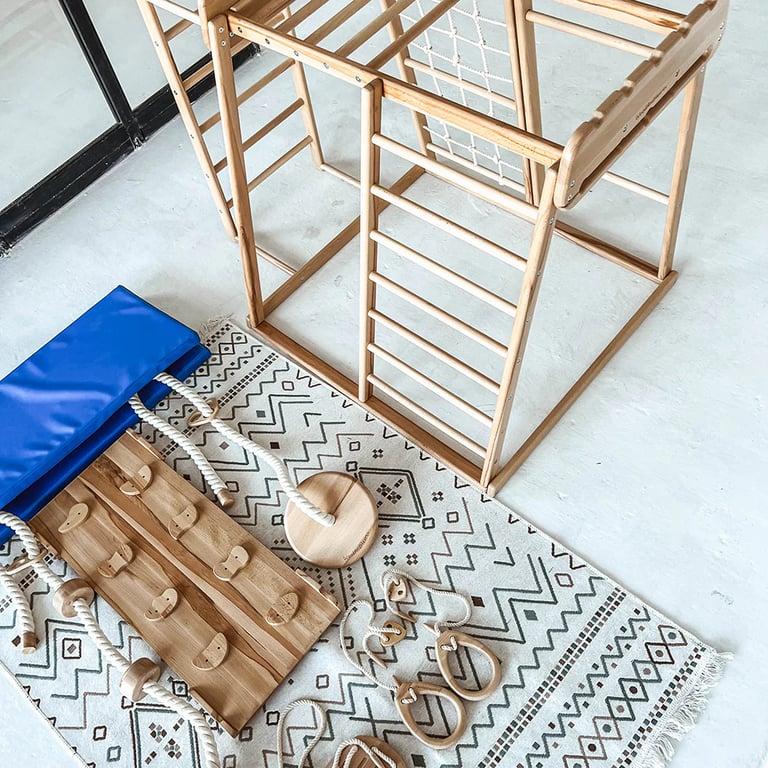 Montessori Wood and Hearts Binnen Jungle Gym met Trapeze, Mat, Helling en 4 Touwtoegangen