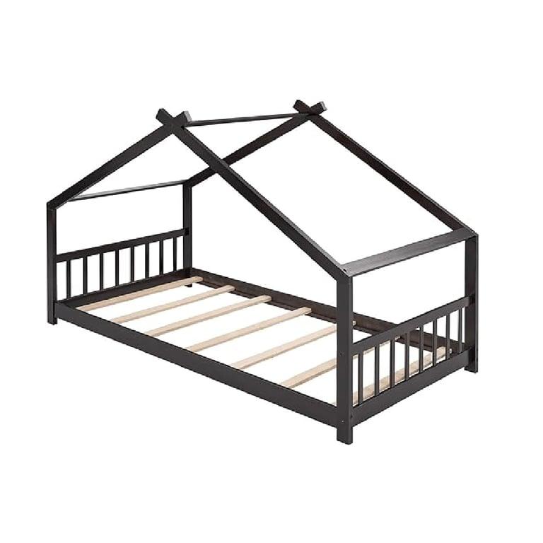 Montessori Bellemave Eenpersoons Huis Bedframe met Hoofd- en Voetbord Espresso