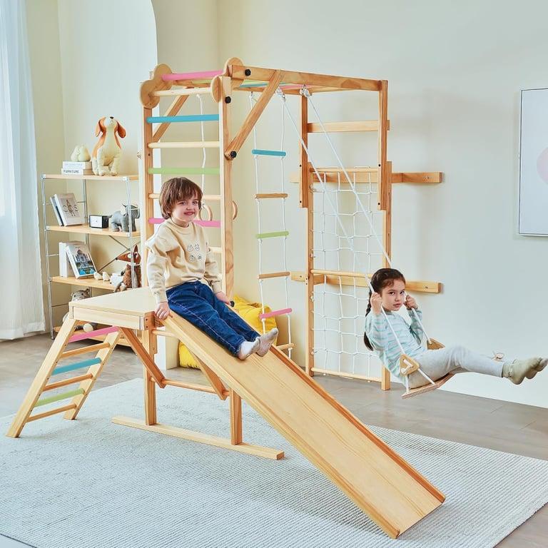 Montessori Avenlur Grote Indoor Grove 8-in-1 Jungle Gym Speelset Met Gekleurde Tralies